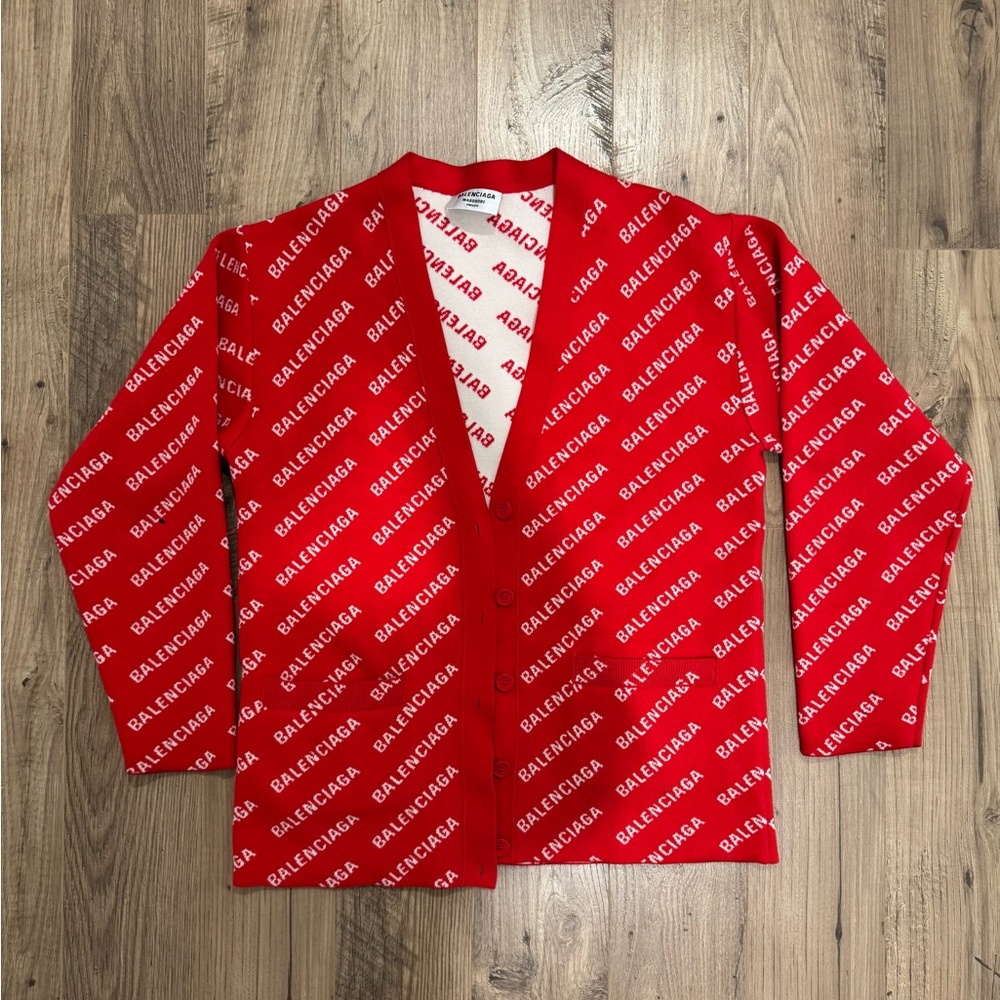 Unisex Balenciaga Red Logo Cardigan